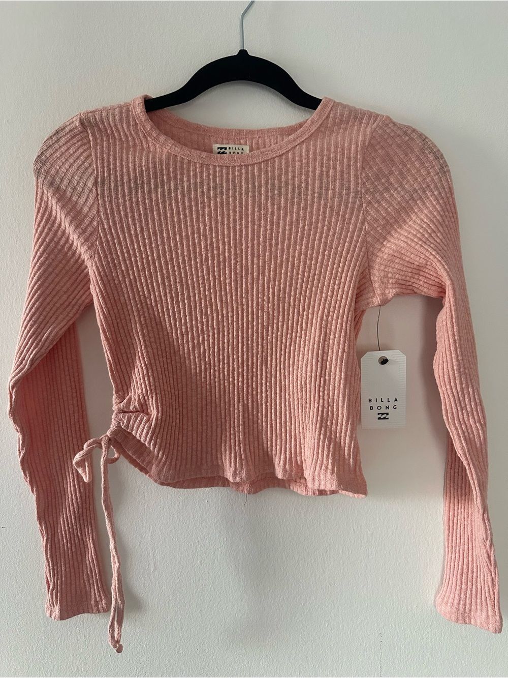Billabong Dusty Pink Ribbed Long Sleeve with Side Tie L NWT